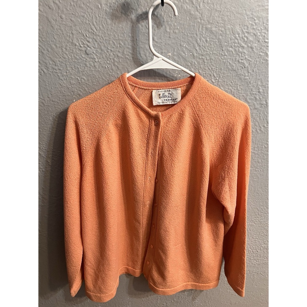Talbots Sweater Orangish Cardigan Front Button Up See‎ Desc